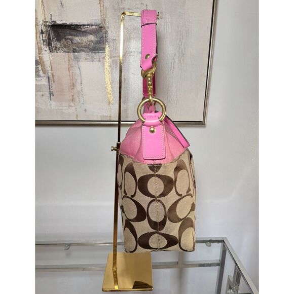 💖 Vintage Coach Pink & Signature Canvas Shoulder Bag 💖 - Picture 4 of 8